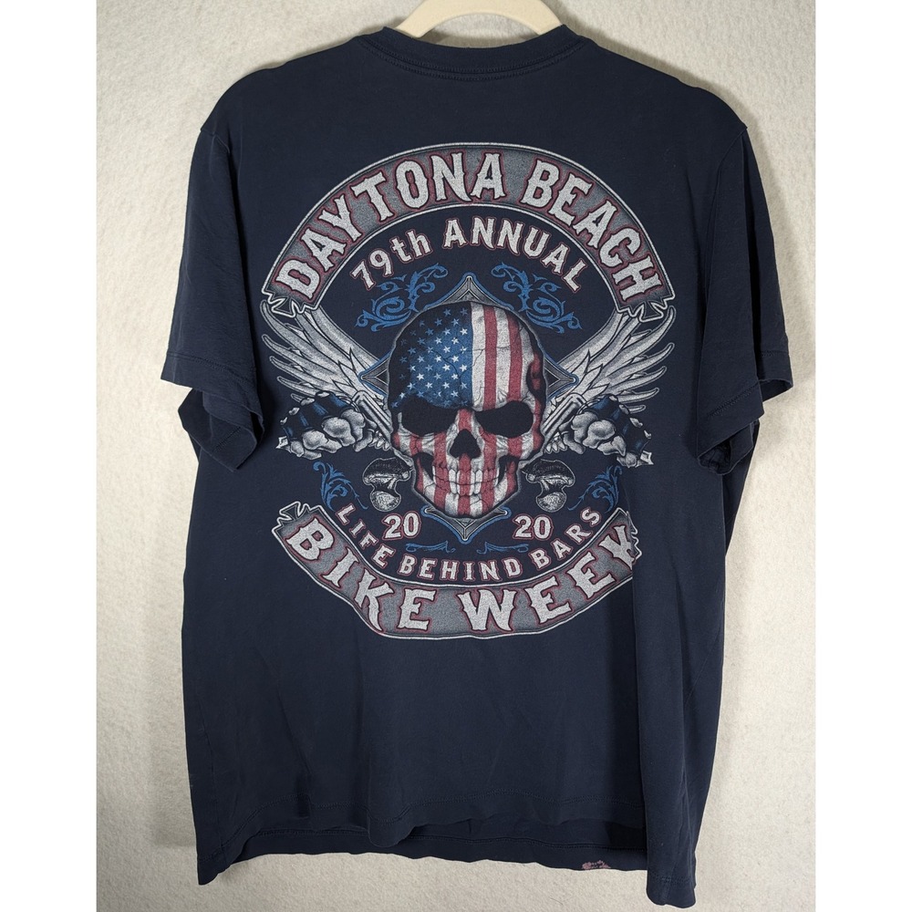 Daytona Beach Bike Week 2020 79th Annual Skull Graphic T-Shirt Navy Blue Men L - Picture 2 of 6